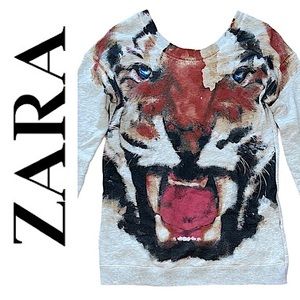 ZARA GRAY TIGER LONG SLEEVE TUNIC TOP